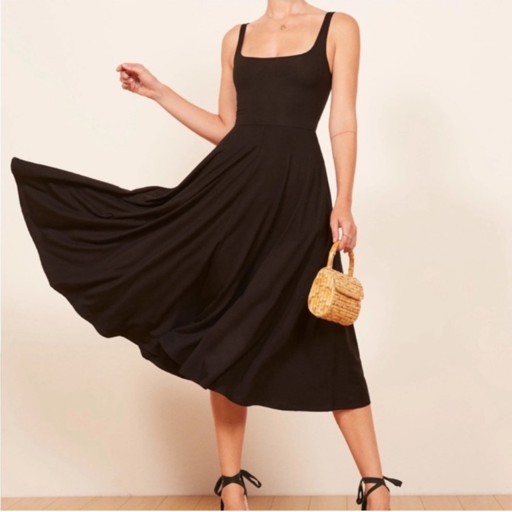 Reformation Black Midi Dress with Square Neck